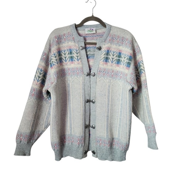 MADDY MOSS Scotland Wool Cardigan Pastel Fair Isle Knit...